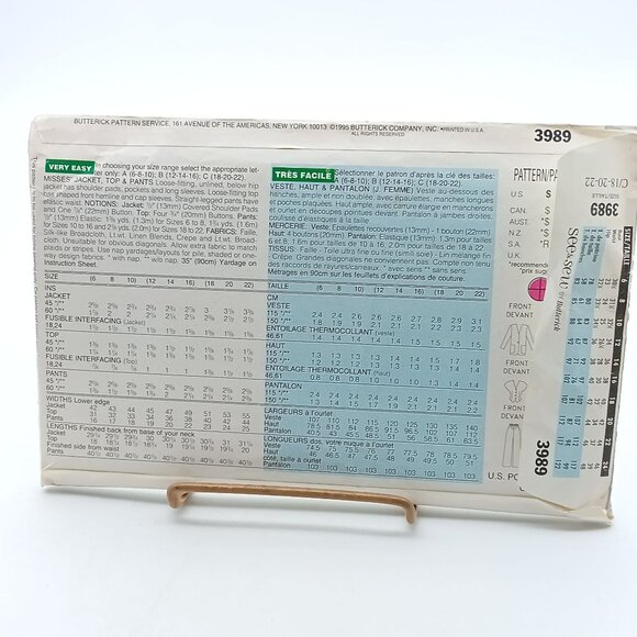 See & Sew Butterick 3989 Womens Jacket and Pants Sewing Pattern Size C18-20-22 - Picture 2 of 2